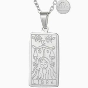 Libra Zodiac Pendant Necklace 18K Gold Electro-Plated Stainless Steel Silver